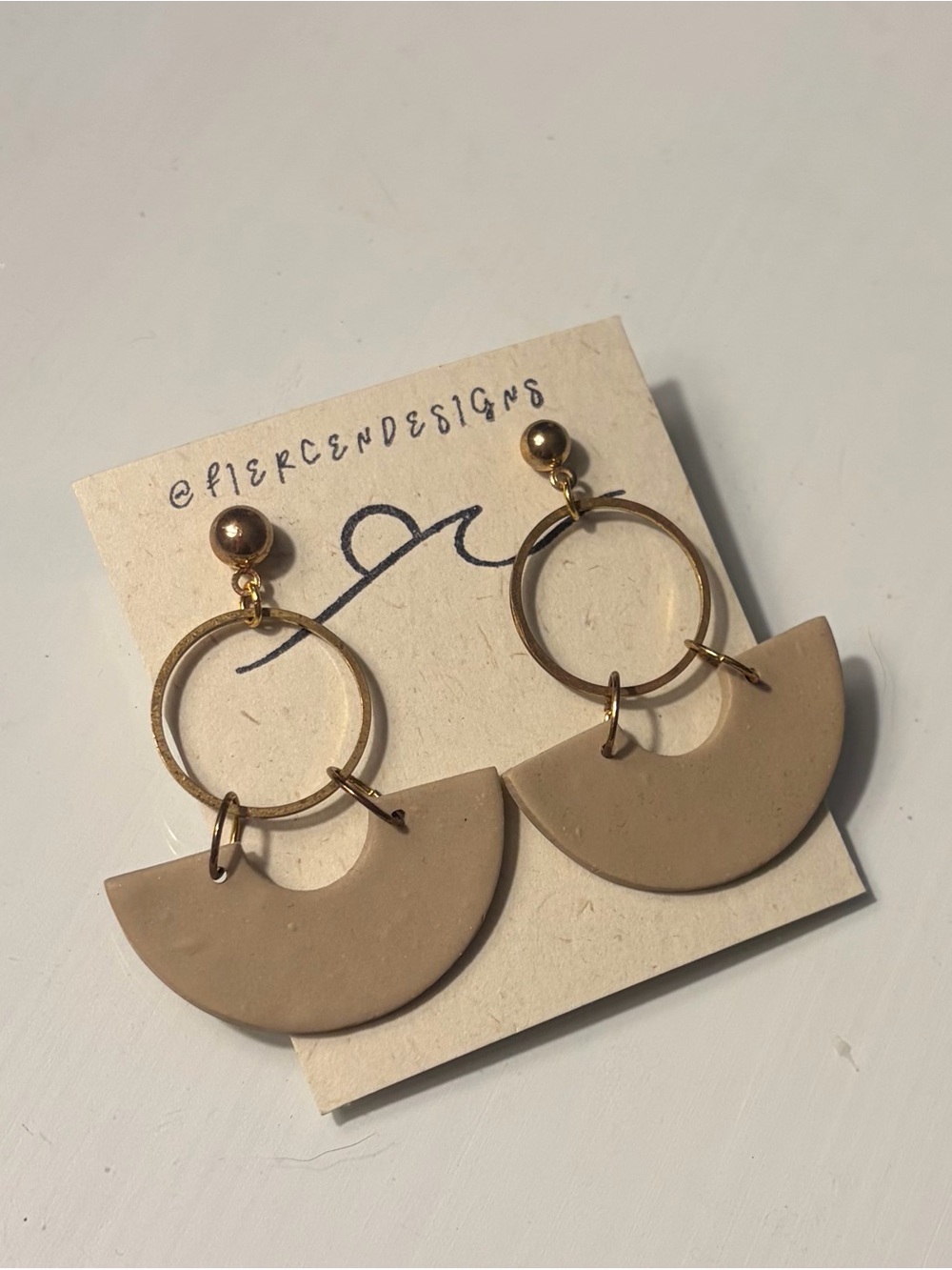 FierceNDESIGNS Beige Half-Moon Dangle Earrings